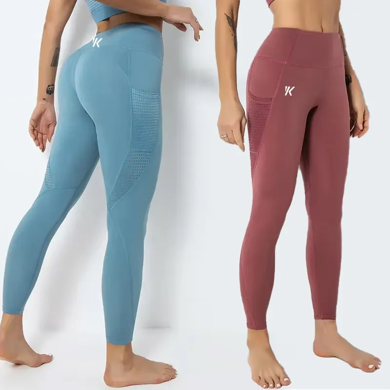 Custom women sports strap push up high impact gym fitness bra workout  booty mesh pockets yoga pants two piece set