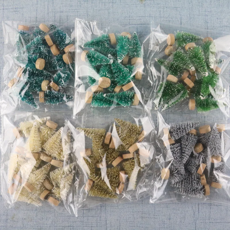 Mini Christmas Trees with Wood Base Christmas Village Trees for Tabletop Decor