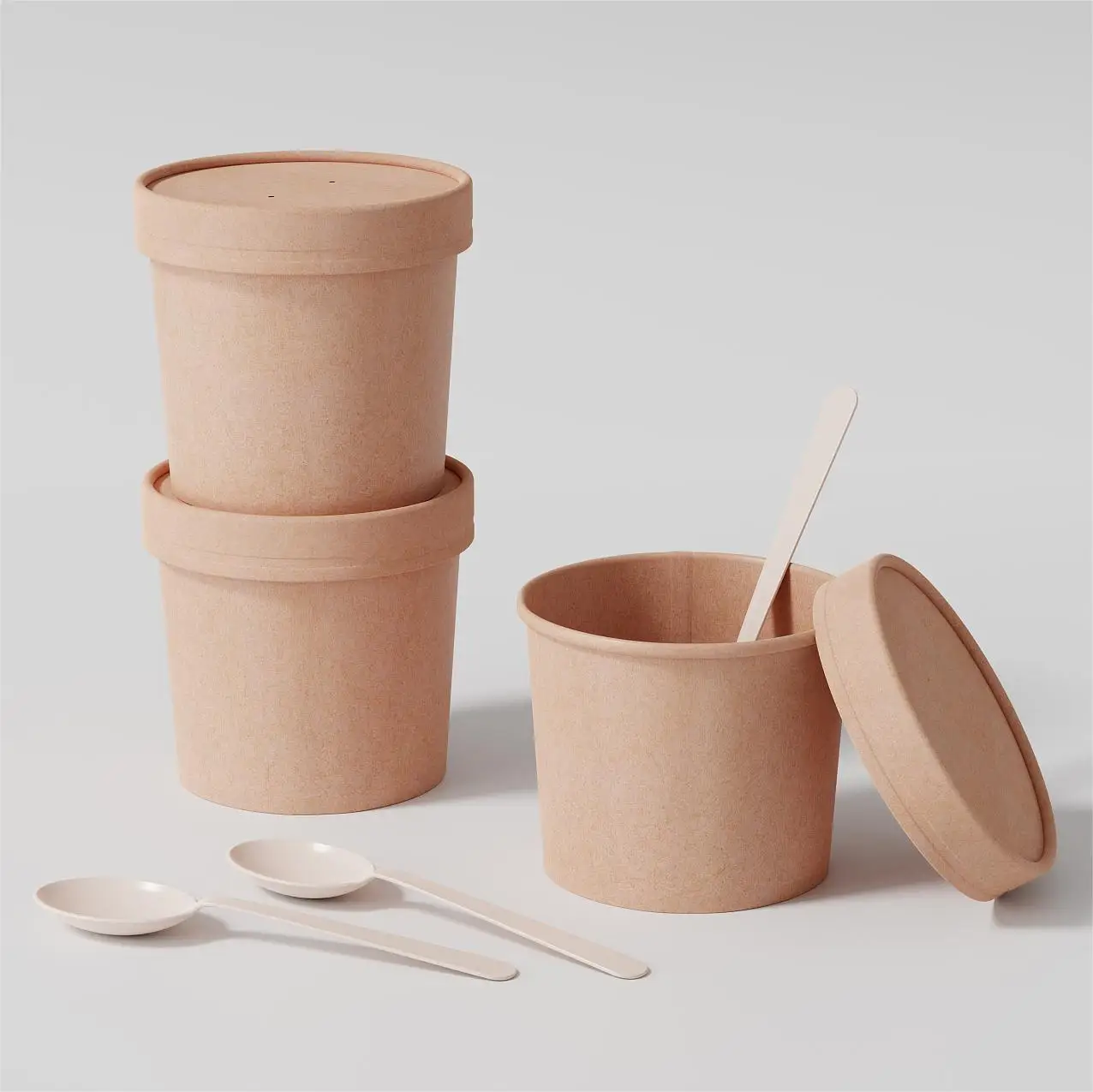 PLA Biodegradable paper cup compostable paper container disposable kraft paper soup bowl with lid