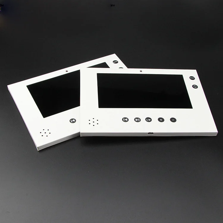 7 inch TFT LCD screen video play advertising or promotion gift greeting card blank white video play paper brochure with buttons