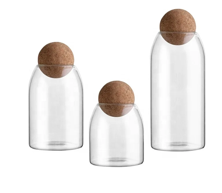 Glass Jar  For Storage Food Storage Jars with Wood Lid Cork Ball Stopper Handmade Borosilicate jars glass