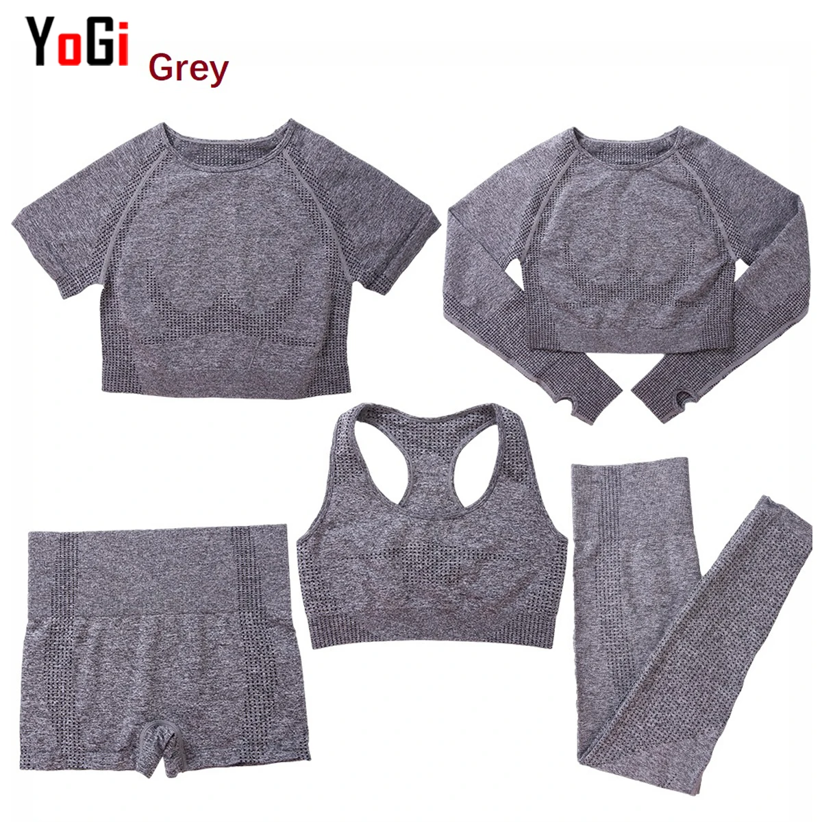 2021 women 5 pcs seamless gym short pants leggings short long sleeve t-shirt sport bra fitness & yoga outfit wear sweatsuit set