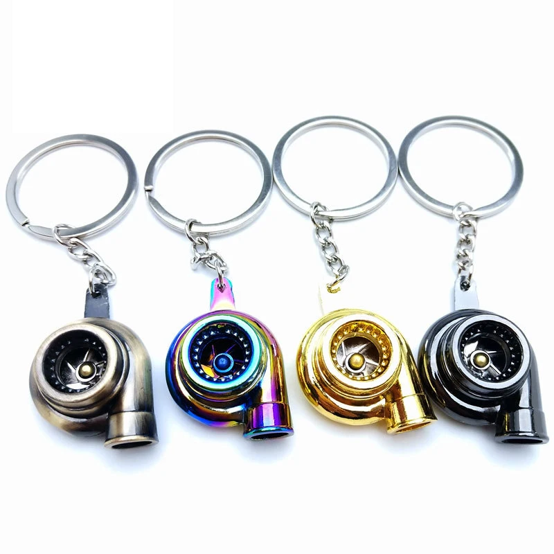 Wholesale luxury zinc alloy key chain 3d mini rotating turbo whistle key chain custom logo metal Turbocharged keychains  for car