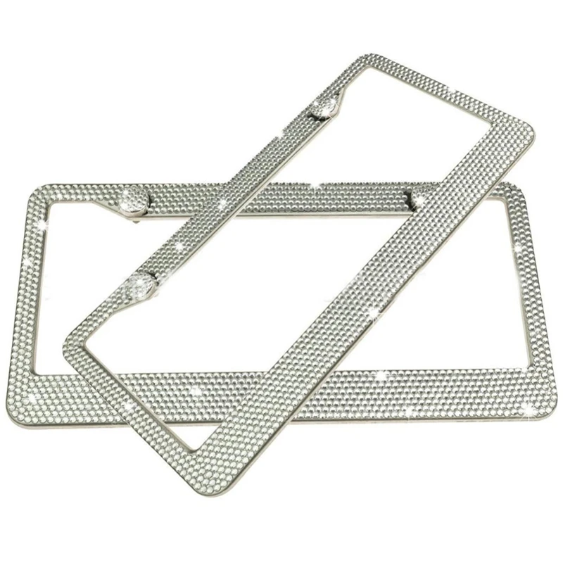 
Car License Plate Luxury Handcrafted Bling Shimmer Row Rhinestone Trim Stainless Steel License Plate Frame 
