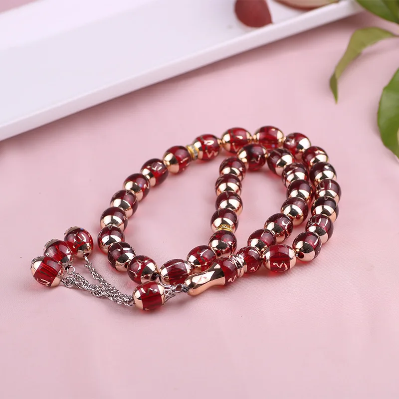 33pcs 12mm*14mm Tasbih Muslim Rosary Beads Islamic Character Prayer Beads Worship Beads Bracelet for Men Women Ramadan