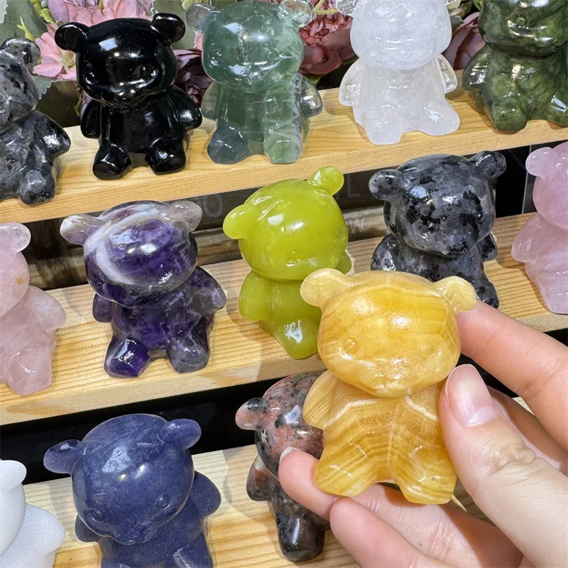 High Quality mix-material Natural craft Crystal  Carving mixed cute bear for gifts