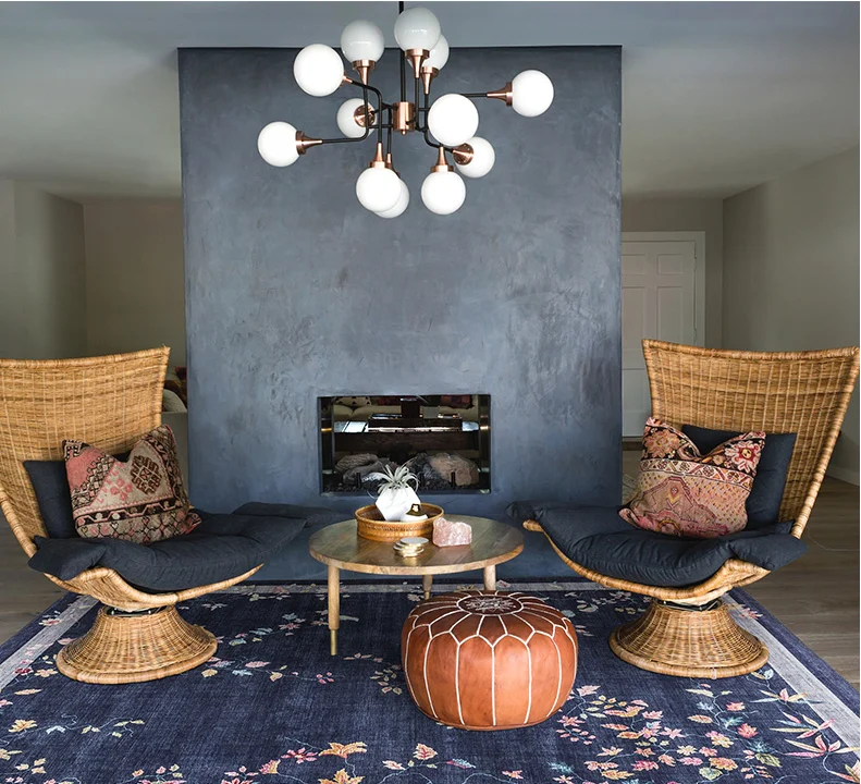 Dark Blue Flower Custom Carpet Art Colourful Area Rug Living Room Carpet
