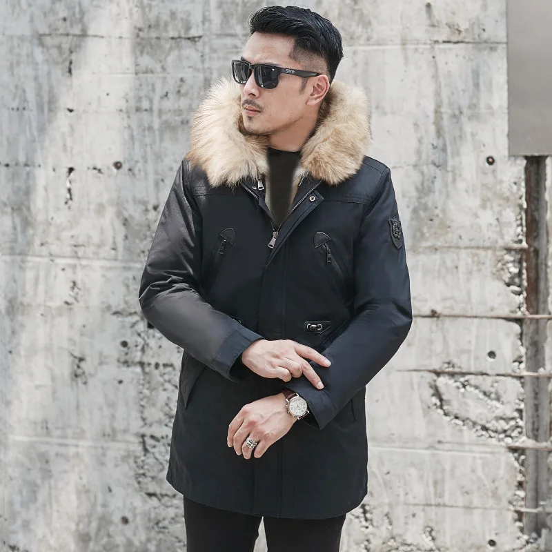 
Fashion fox fur lining genuine sheepskin leather jacket for men 