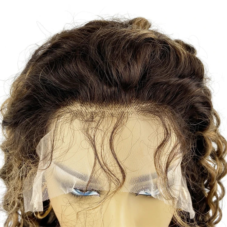 Cheap Human Hair Lace Front Wig with Low Price Highlighted Water Wave Wig Highlights Manufacturer in China with Brown Swiss Lace