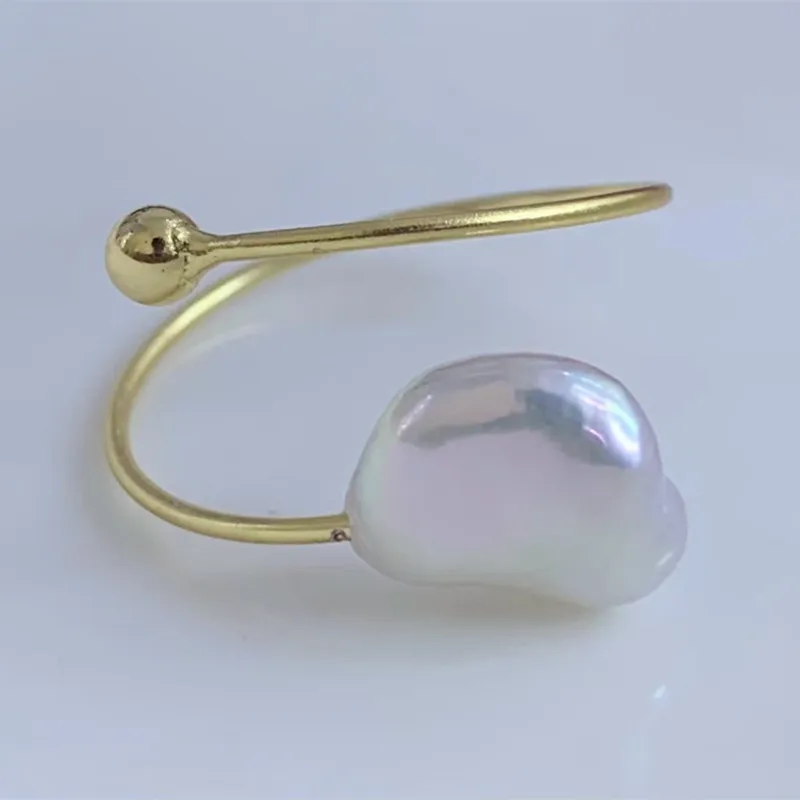 Dainty ring 925 sterling silver gold plating with baroque keshi pearl aaa