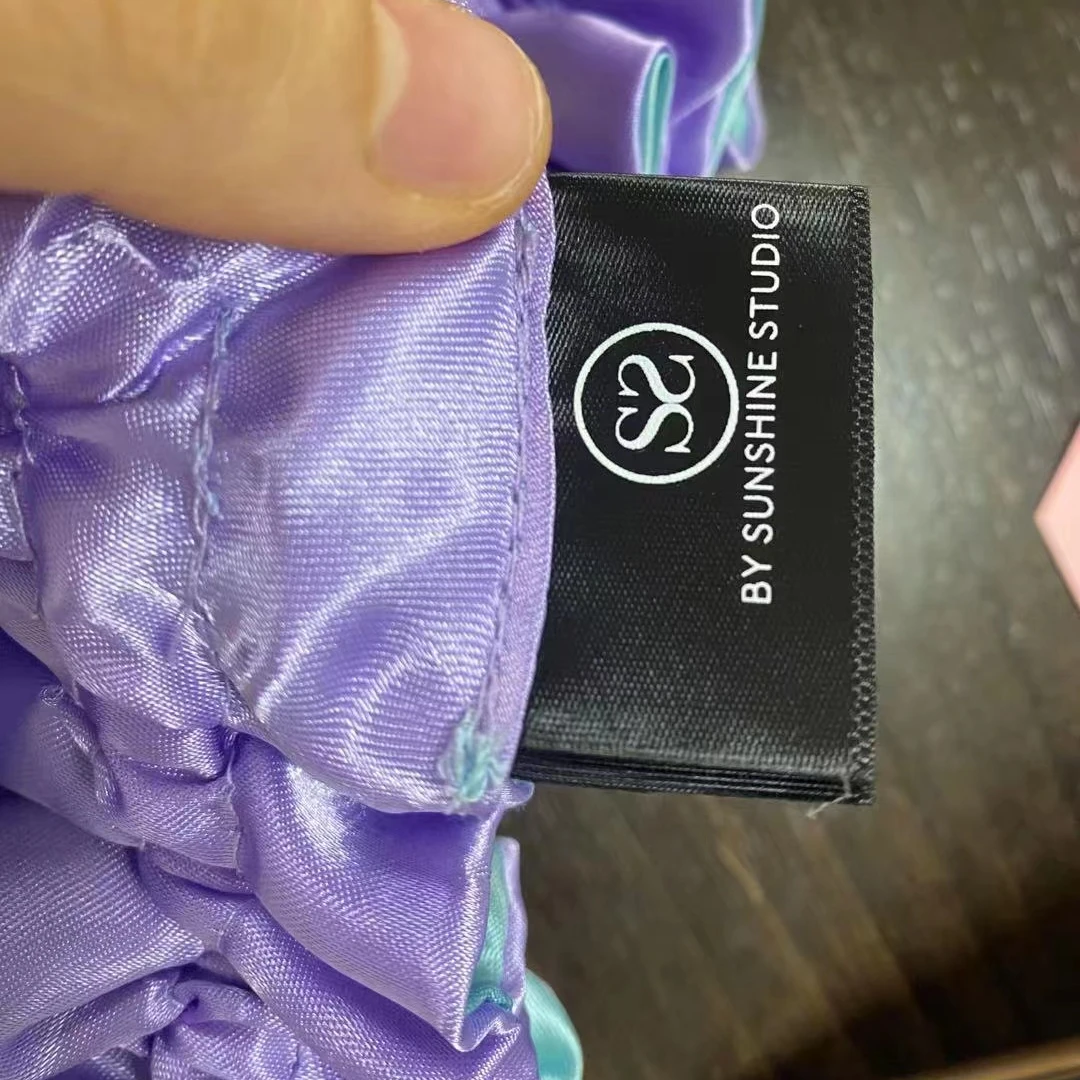 Custom Brand Name Logo End Folded Textile Neck Woven Wig Tags Labels for Clothing