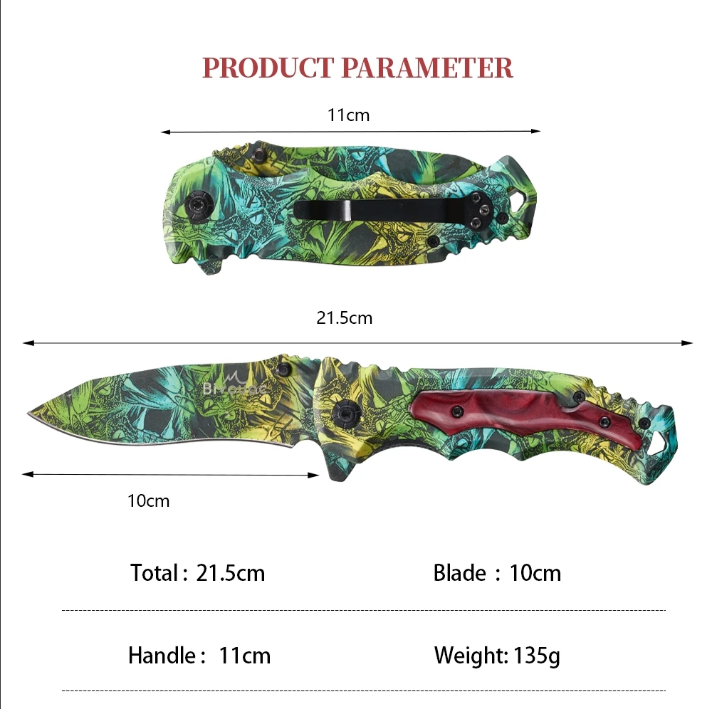 CustomOEM Wholesale  Titanium Steel Folding Knife Portable Outdoor Camping and Hunting Survival Tool with Green Yellow Handle