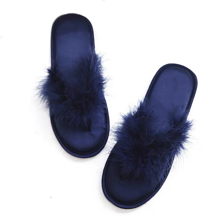 Womens Flip Flops Fluffy Memory Foam Indoor House Silk Feathers Decoration Bridesmaid Wedding Slippers for Ladies