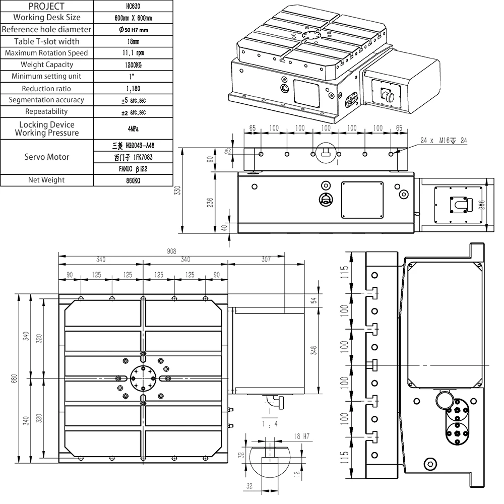 Вращающийся стол с ЧПУ высокой точности 630 мм обрабатывающий центр аксессуары для горизонтального обрабатывающего