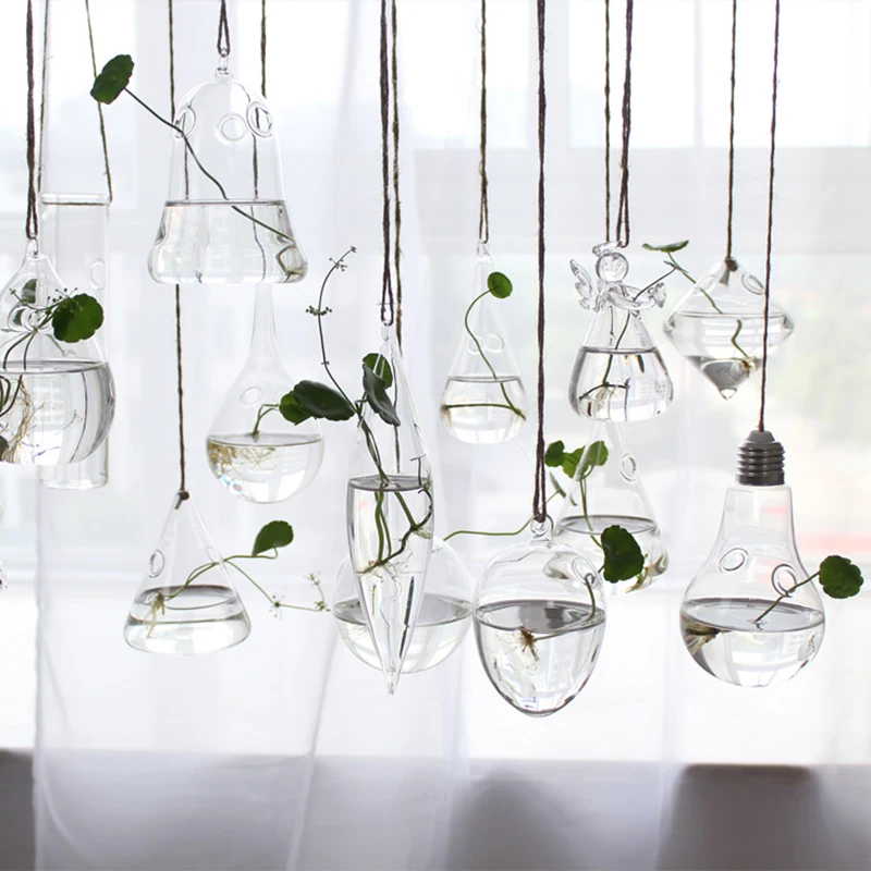 Redeco Hot Sale Creative Hanging Transparent Glass Flower Vase Simple Hydroponic Small Hanging Vase For Home Decoration