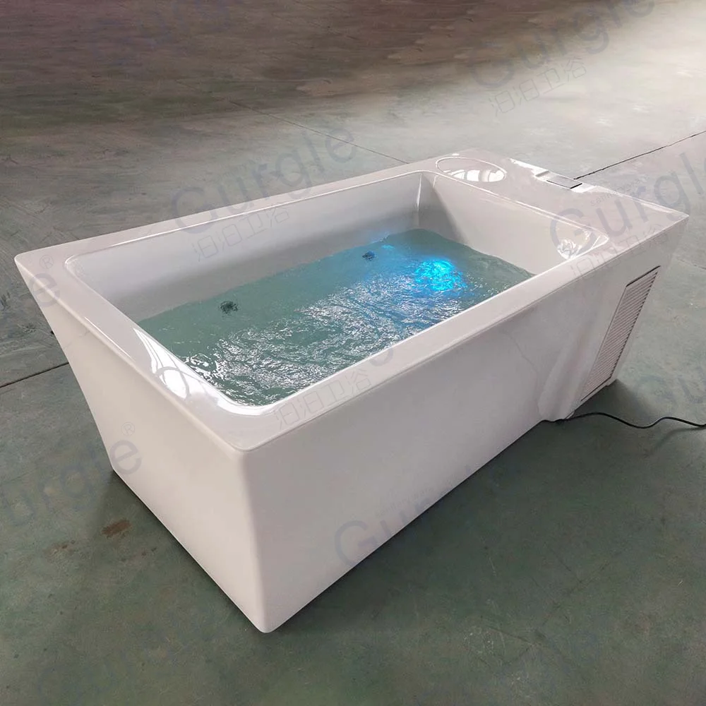 Acrylic Square All In Cold Plunge Tub Ice Bath With Chiller Together One Piece Ice Bath Chiller With Pump