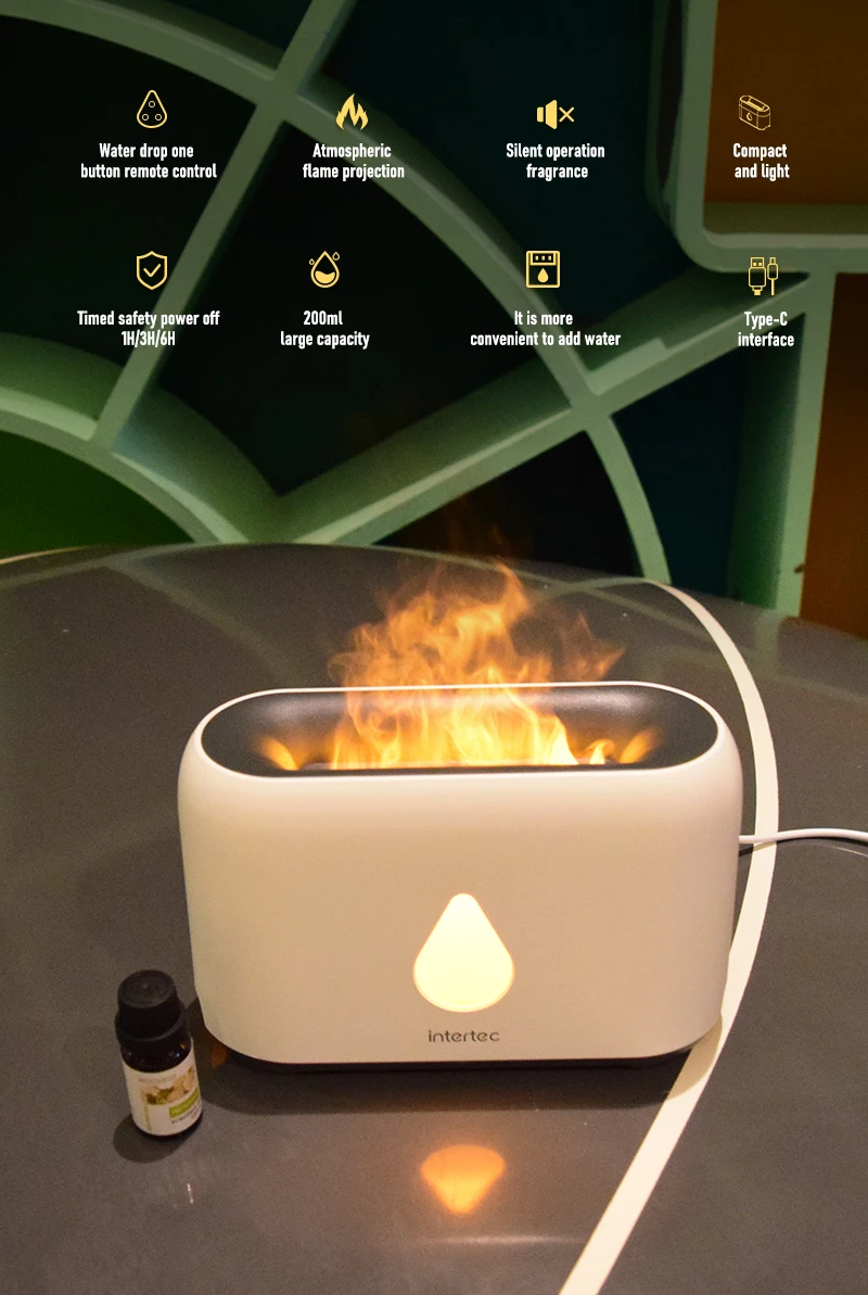 230ml capacity portable high quality aroma flame essential oil humidifier with LED night light