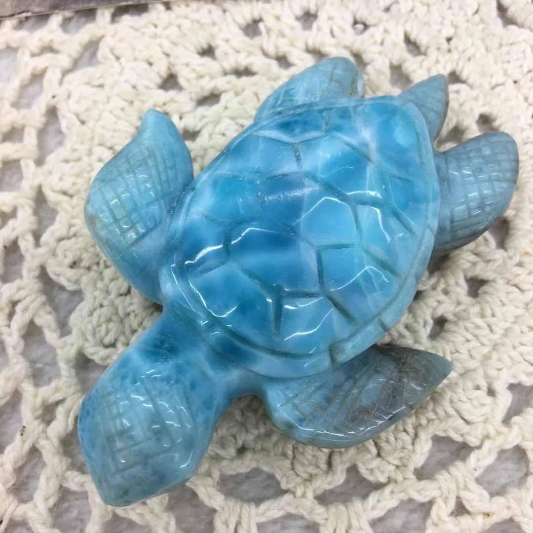 Natural Larimar Cabochon Turtles for Gemstone and Jewelry Design for display or pendant