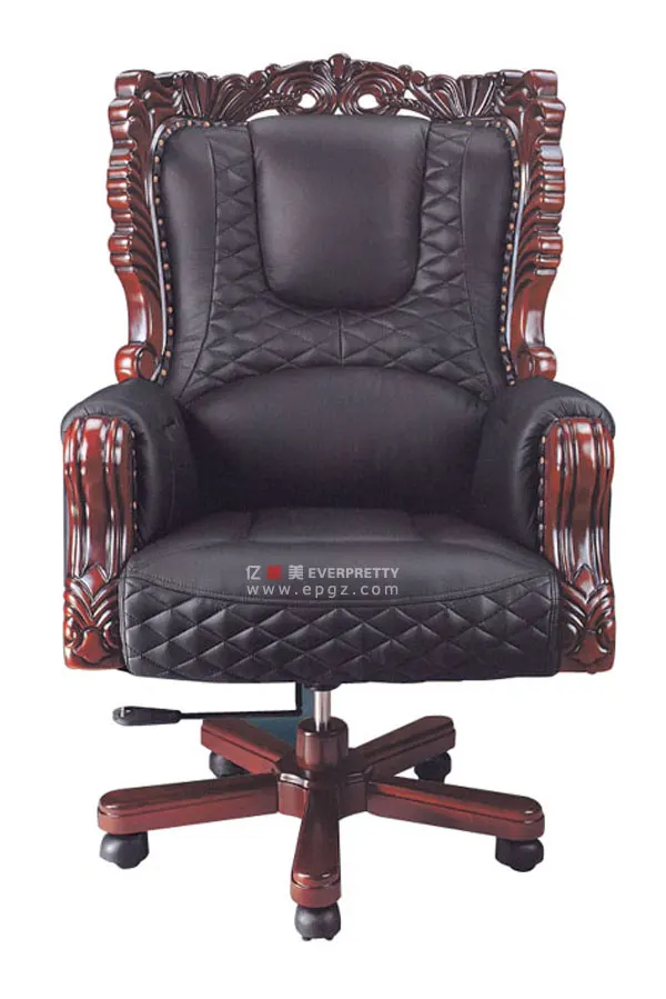Modern Height Adjustable Rotatable CEO Office Furniture PU Leather Comfortable Executive Chair with Wood Armrest