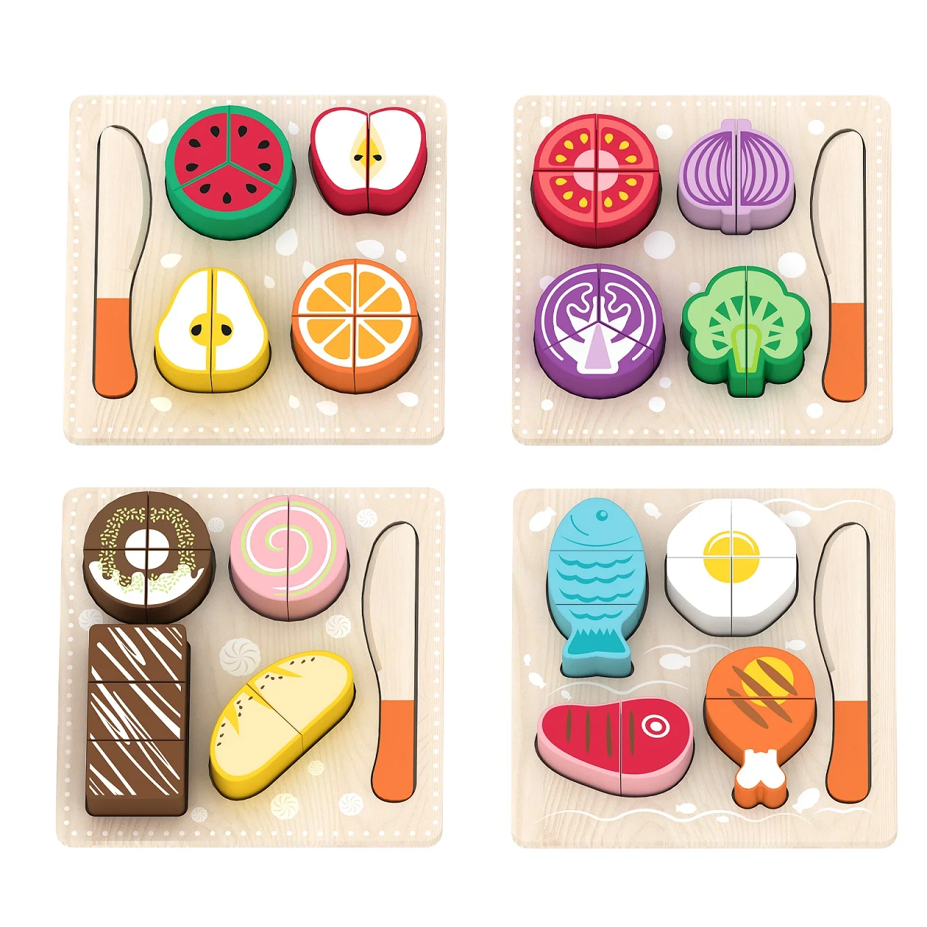 Wooden Pretend Game Set Simulation Food Toy  Food cutting game toys Fruits, vegetable, dessert, meat