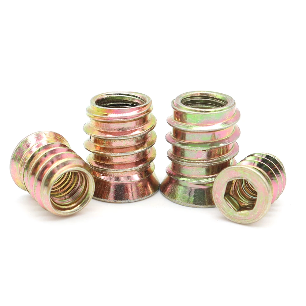 Furniture Wood Insert Nut Alloy Steel Yellow Zinc-Plated Thread Coupling and Bolt M8 for Wooden Products