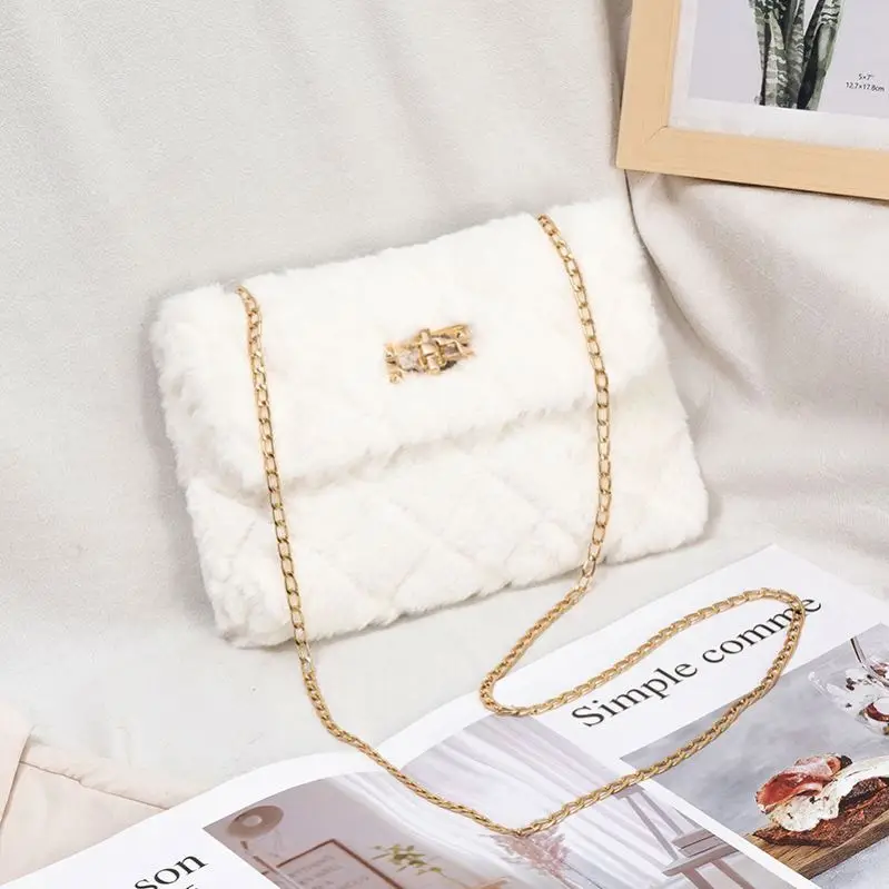 Fluffy little square bag 2023ladies bag Chain Crossbody phone sweet shoulder bag
