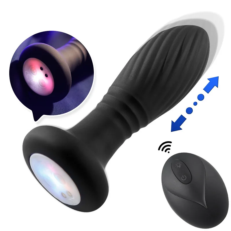 Silicone Remote Control Anal Butt Plugs  Prostate Massage LED Flash Thrusting Vibration Anal Plug Sex Toys