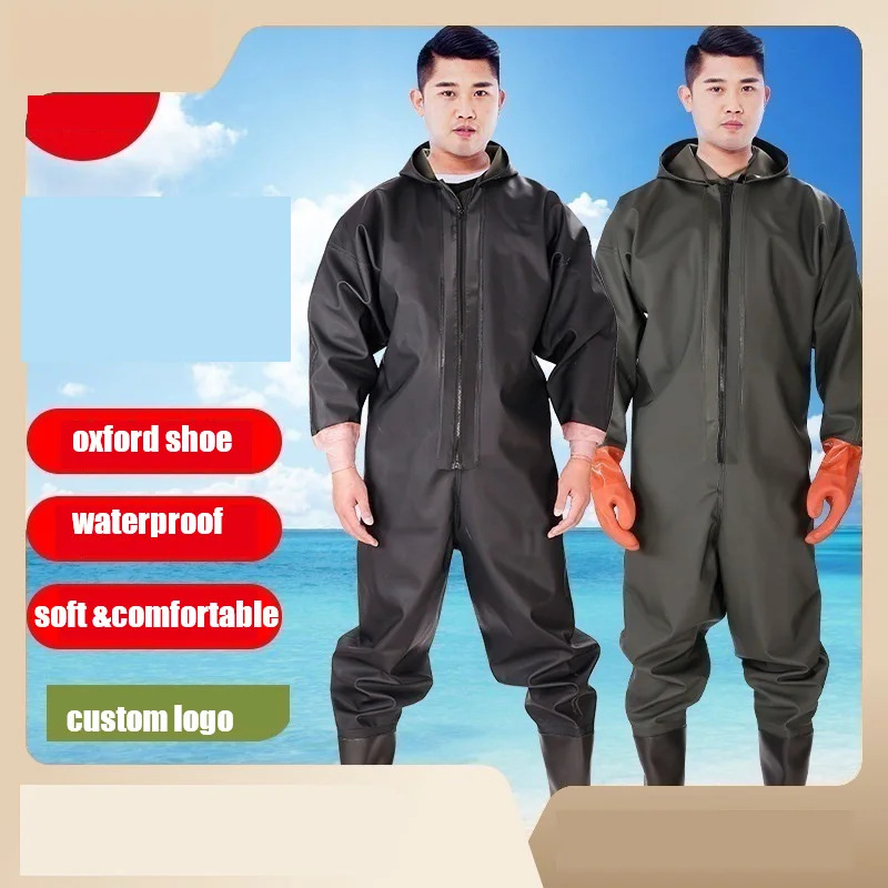 High Quality Thicker PVC Rubber full body waterproof suit one-piece chest waders fishing suit Fishing Waders