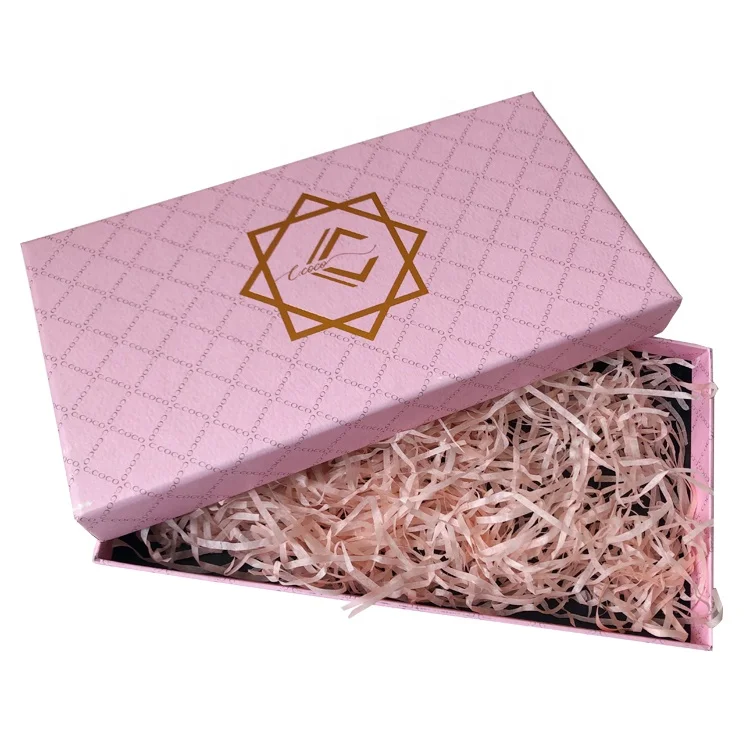 High quality stamping rose gold foil logo telescopic pre filled natural cut shredded paper gift box with printed lid and base