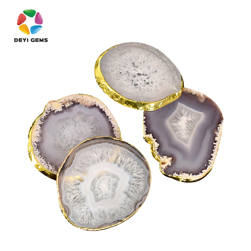 Natural Hot Selling Grey Agate Crystal Coaster Drinking Round Stone Rest Atmosphere Drink Glass Bottle