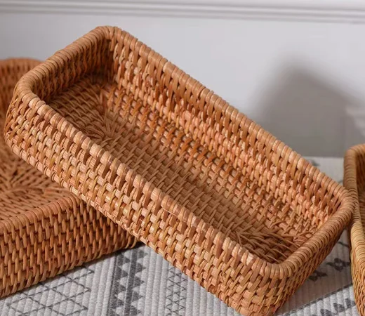 Wicker Bread Baskets Fruit Vegetable Bowl Food Storage Organizing Kitchen Desk Countertop Rattan Round Handmade woven Basket