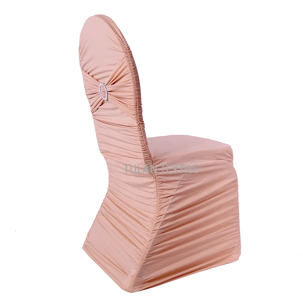 Оптовая продажа, Свадебный эластичный чехол на стул из спандекса с рюшами, фабрика с перекрестной спинкой для свадьбы