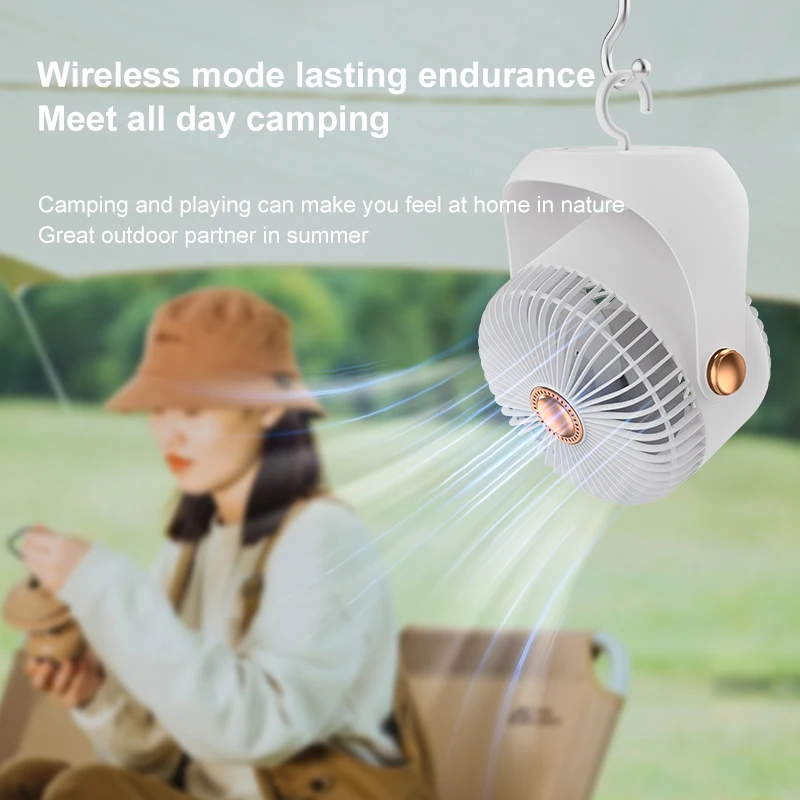 Multi-function 2400Mah Rechargeable Summer Desk Cooling Mini Fan Rotated Camping Electric Table Usb Fan with Hook