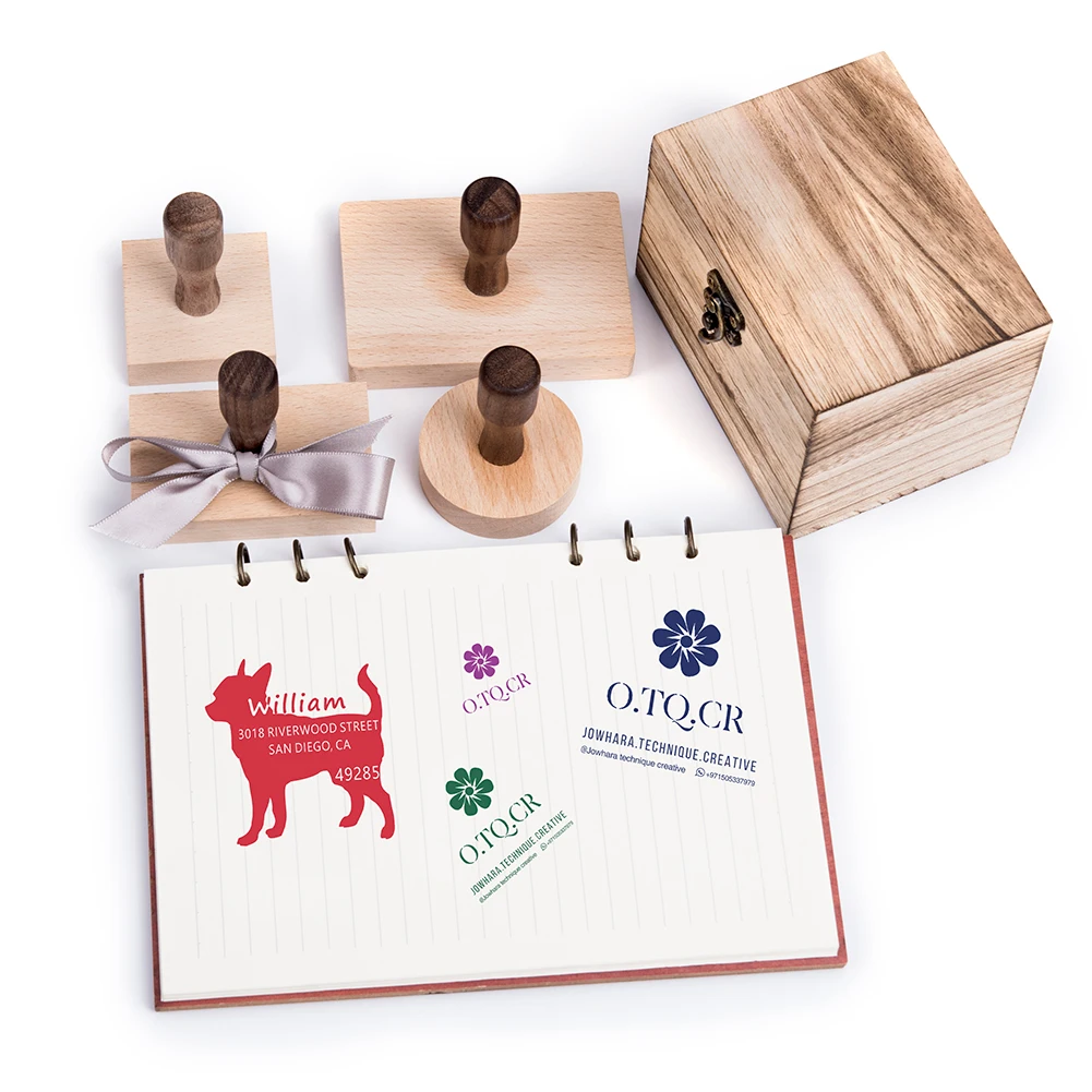 Hot Sale Low MOQ Self-Inking Office Decorative Ink Stamp with Custom Wooden Handle and Customizable Seal