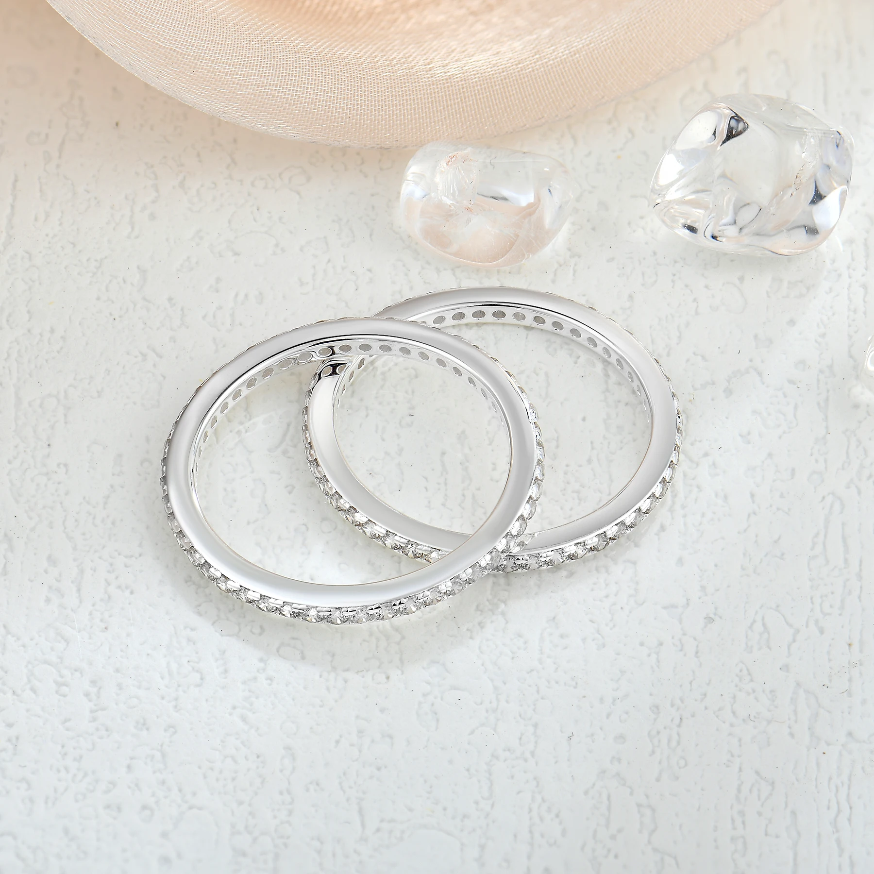 Simple row zirconium ring 925 sterling silver full zircon double row engagement ring for women