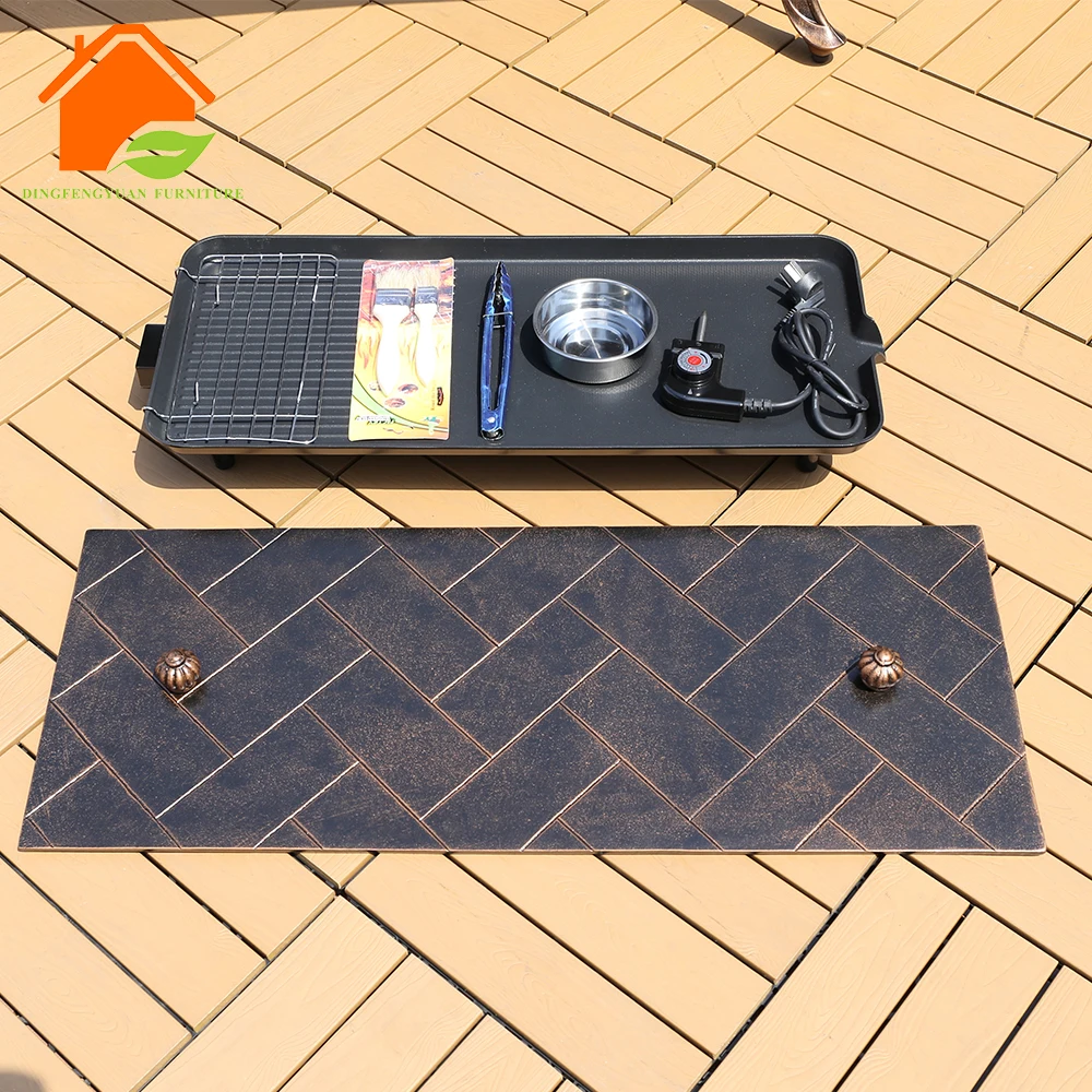 Garden Dining Table . Outdoor Cast Aluminum Barbecue Table Set Korean BBQ Grill Furniture for Restaurant