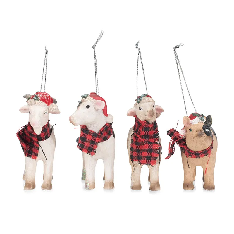 Resin Christmas Ornaments Wholesale Cow Figurines  For Holiday Decoration