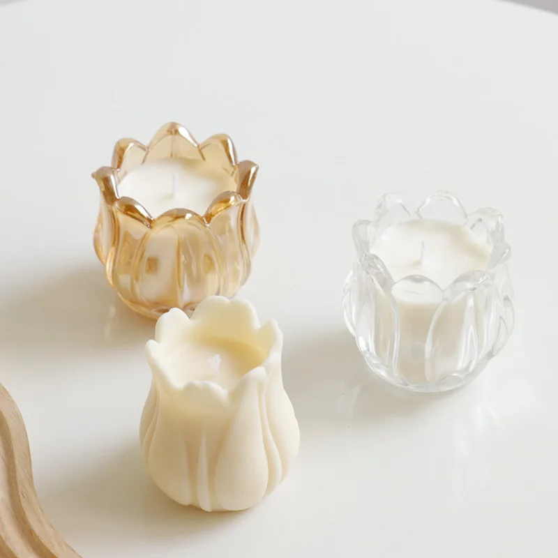 Tulip Glass Candle Holder Container Unique Glass Frosted Empty Glass Candle Jar For Candle Making