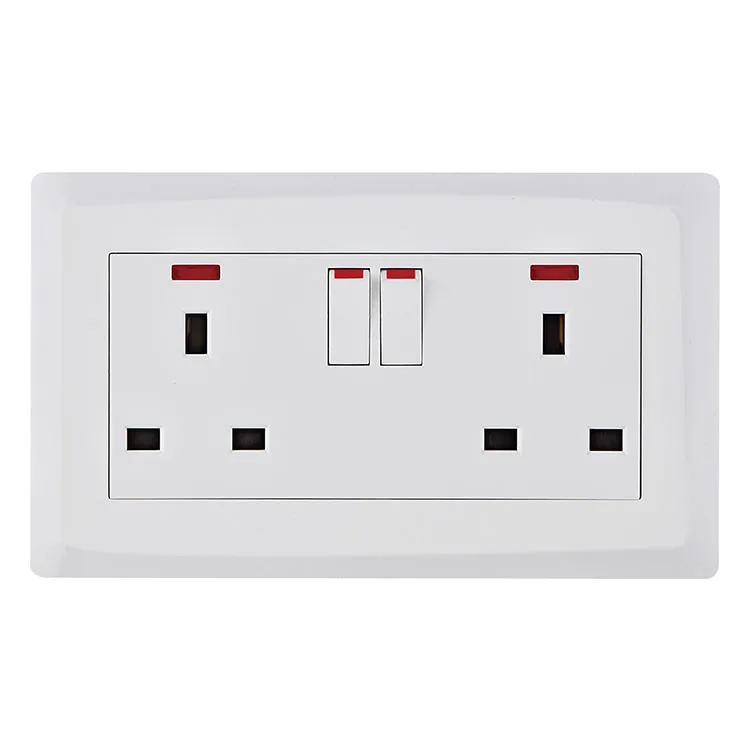 13 A 250V 2 Gang switched Socket Single Pole Smart Home neon  Switched  Socket