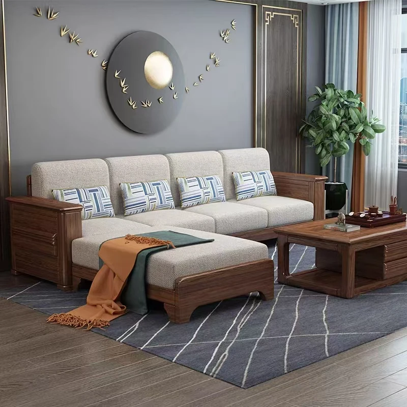 Chinese Style Solid Wood Modular Fabric Sofa New Complete Living Room Furniture Set Dining Hall Sofa set furniture modern