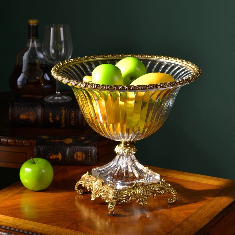 creative designs Luxury European crystal brass Home Decoration Fruit Plate for home hotel office decoration accessories
