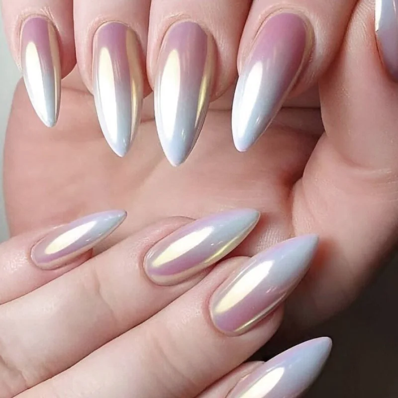 MISS GORGEOUS Pearlescent Effect False Nails Spring Summer Season Flower Design 24pcs OEM Wholesale Almond Press On Nails