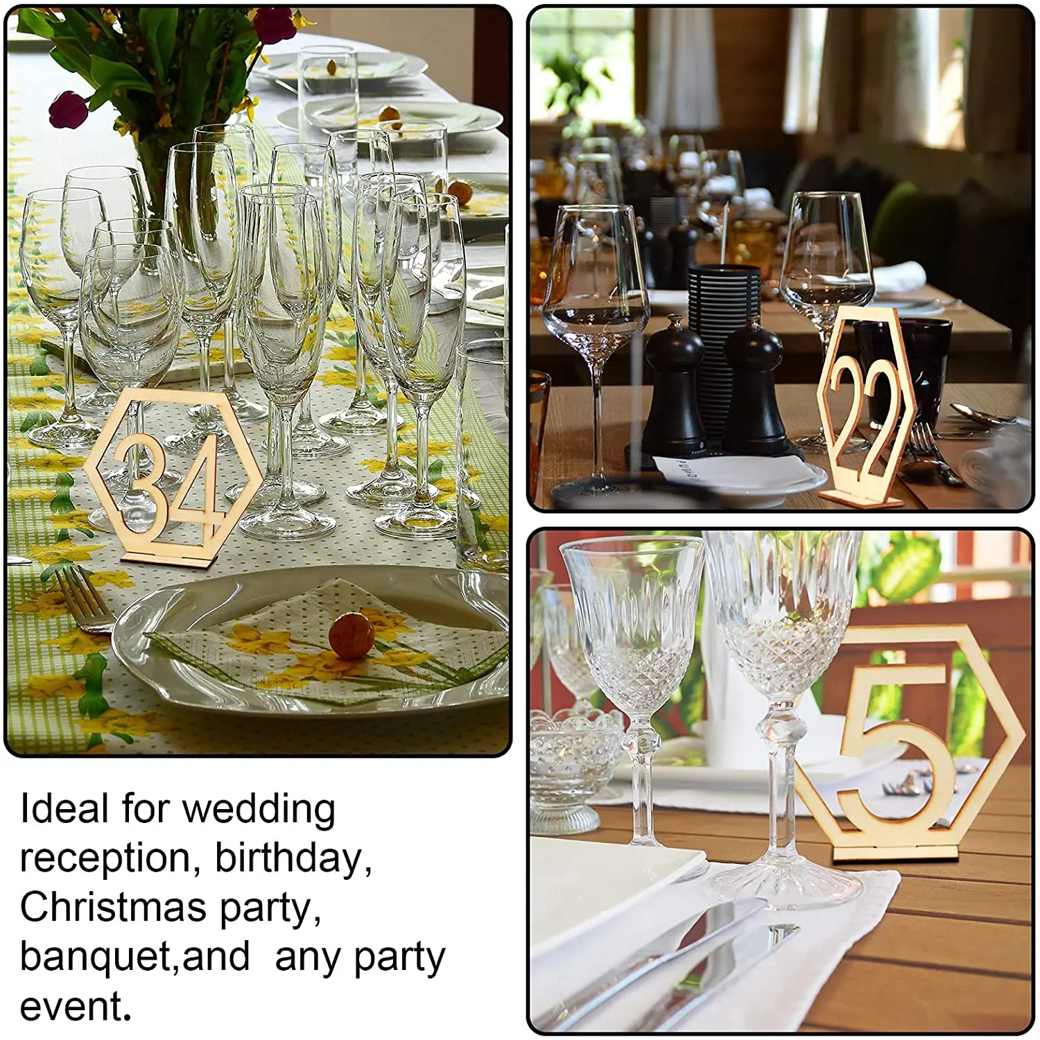 Wooden Table Numbers Hexagon Shape 1-40 Wedding Rustic Standing With Holder For Event Party Supply