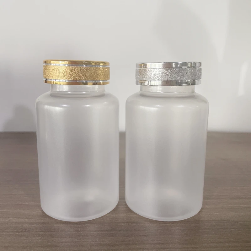 100ml 120ml 150ml 200ml 250ml 300ml  Frosted Empty  plastic Medicine  Pill Bottle with Gold  silver cap