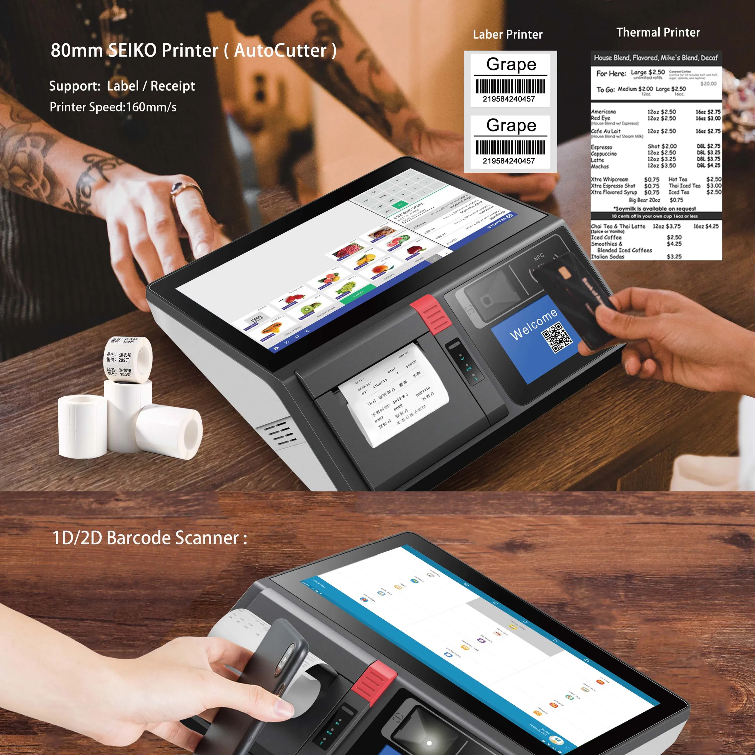 11.6 inch Android All in One windows New Cash Register Desktop Tablet Pos Systems Terminal Touch Screen Pos Machine
