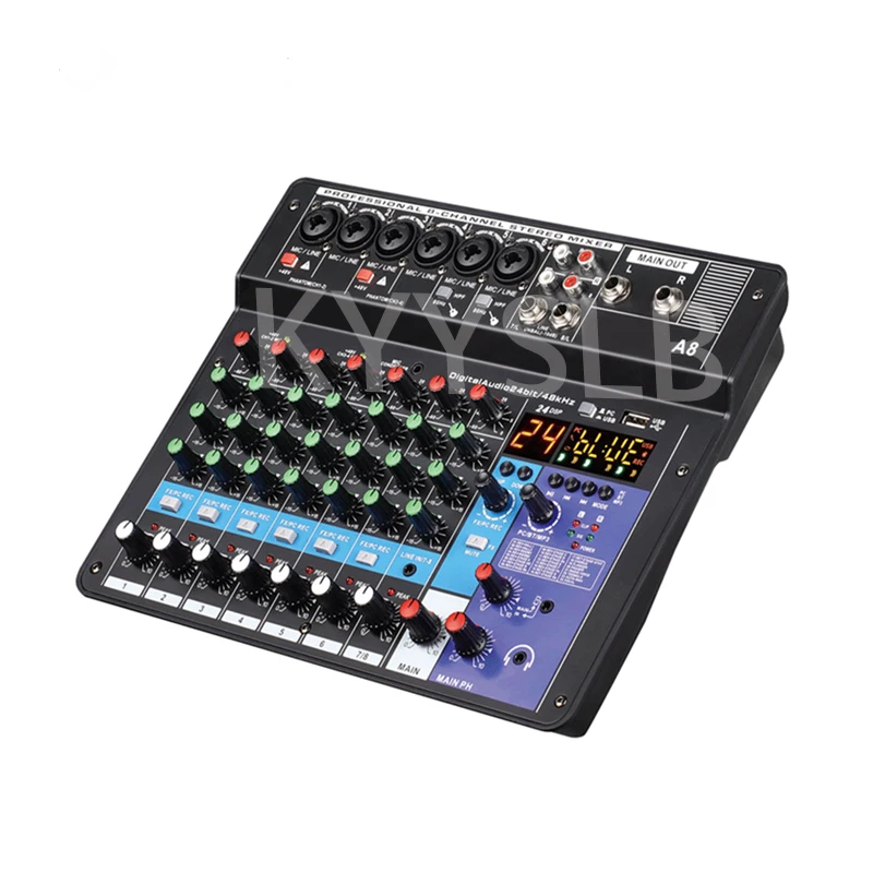 OEM ODM профессиональная 8-канальный видеорегистратор цифровым микшером Звуковая карта Микрофон сотовый телефон в прямом эфире компьютер запись Dj микшер оборудование