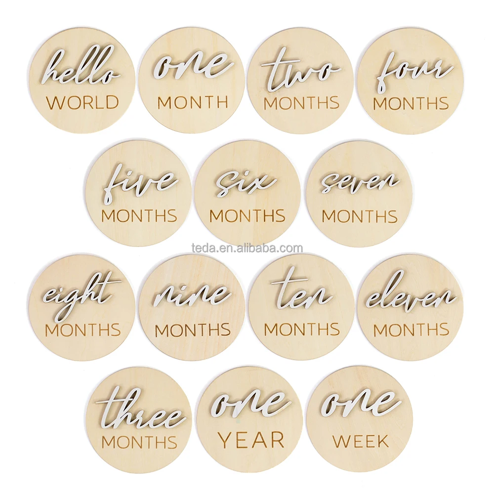 Sign Crafts Baby Milestone Cards Shooting Props Home Decoration Round Wooden Jinn Home Custom Wood Disc Engraving Letters Carved