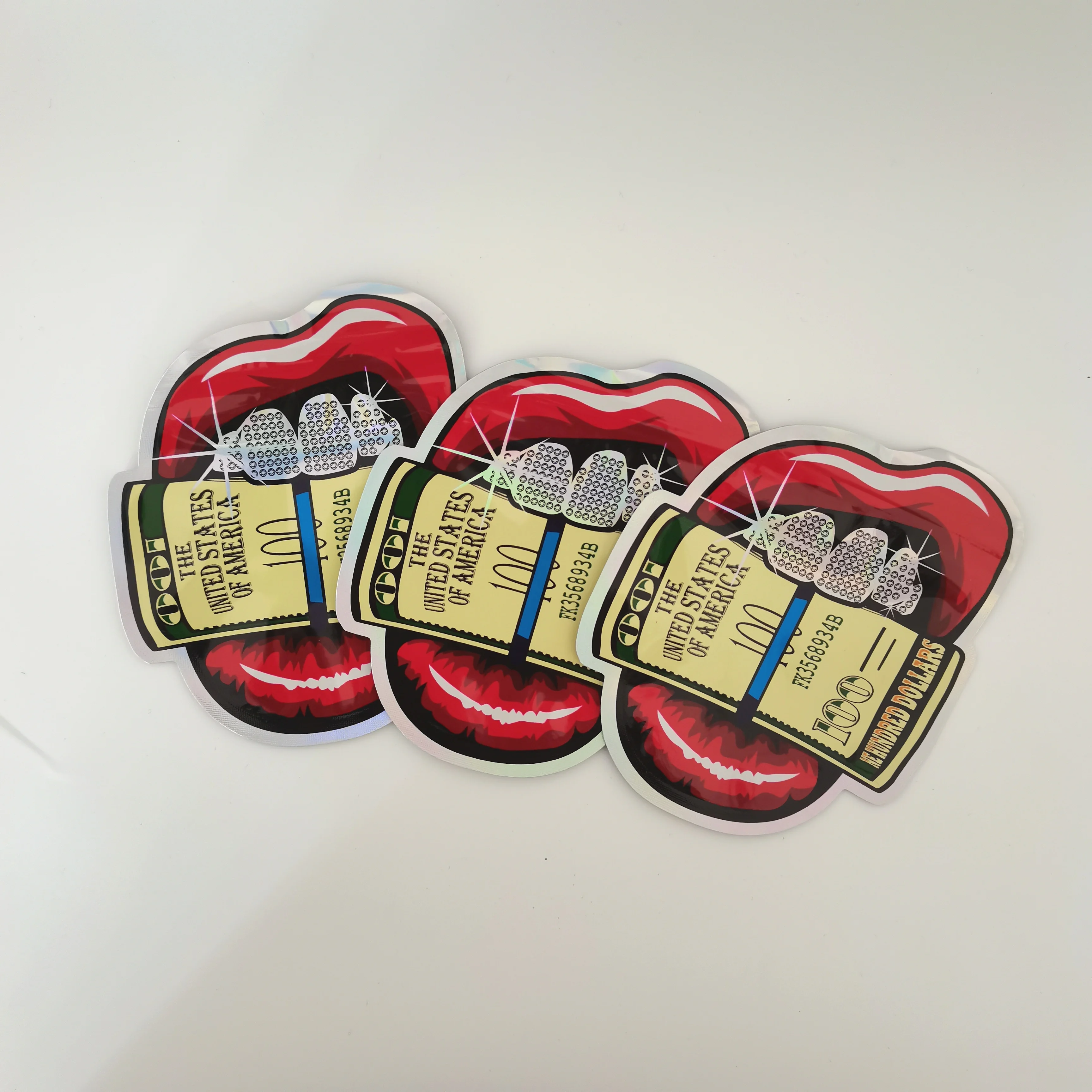 Ready to ship plastic shaped mylar ziplock bag holographic packaging pouch for candy