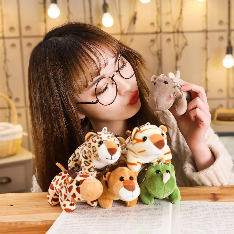 JM Wholesale Popular Cute Forest Animal Lion Elephant Monkey Deer Tiger Leopard Wild Jungle Animal Plush Toy Pendant Keychain