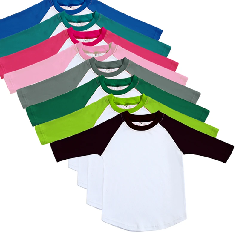 Spring fall 100% Polyester unisex Kids t shirts Sublimation Blank Unisex 3/4-Sleeve Raglan Tee Toddler Baby boys girls t-shirt